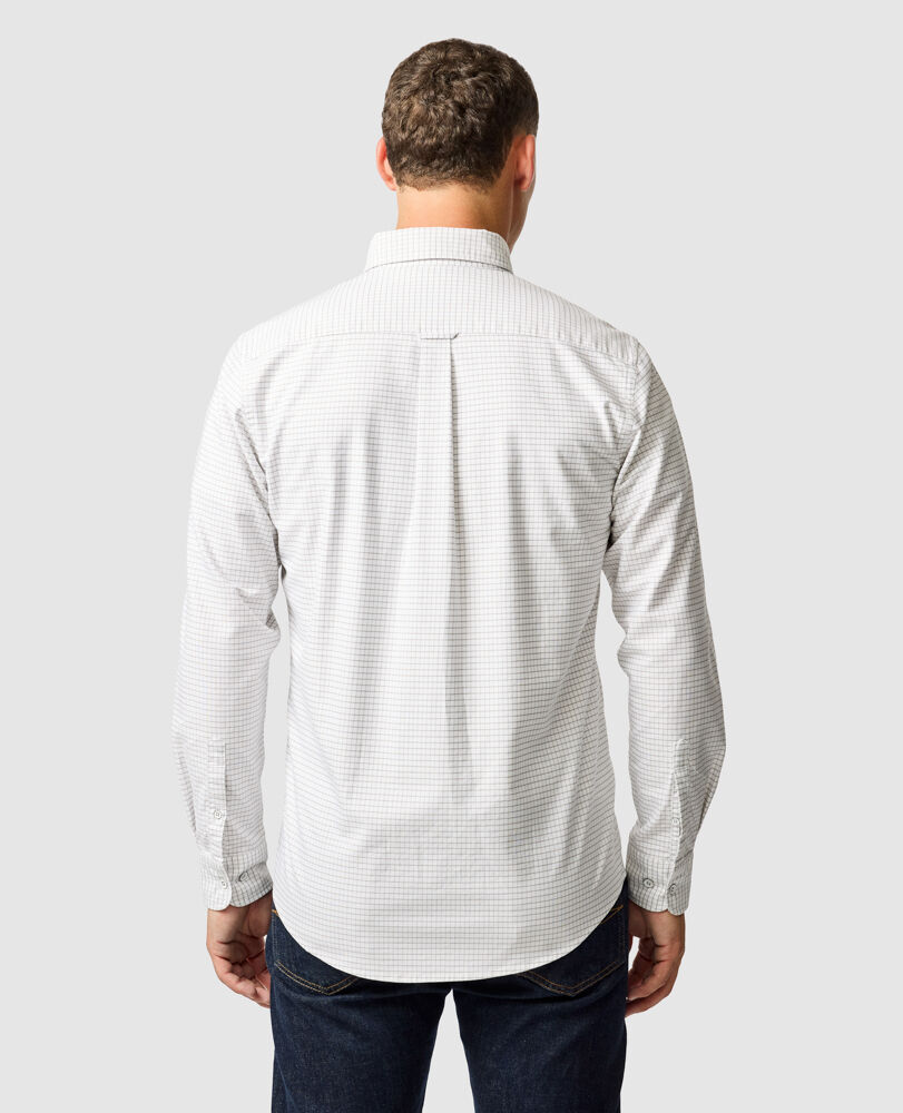 Chemise coupe sportive en coton oxford 5 à carreaux Gunn, GALET, Back