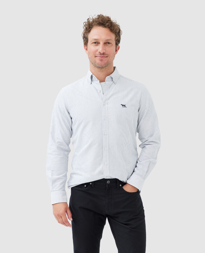 Gunn Oxford Stripe Sports Fit Shirt, GRANITE, Front