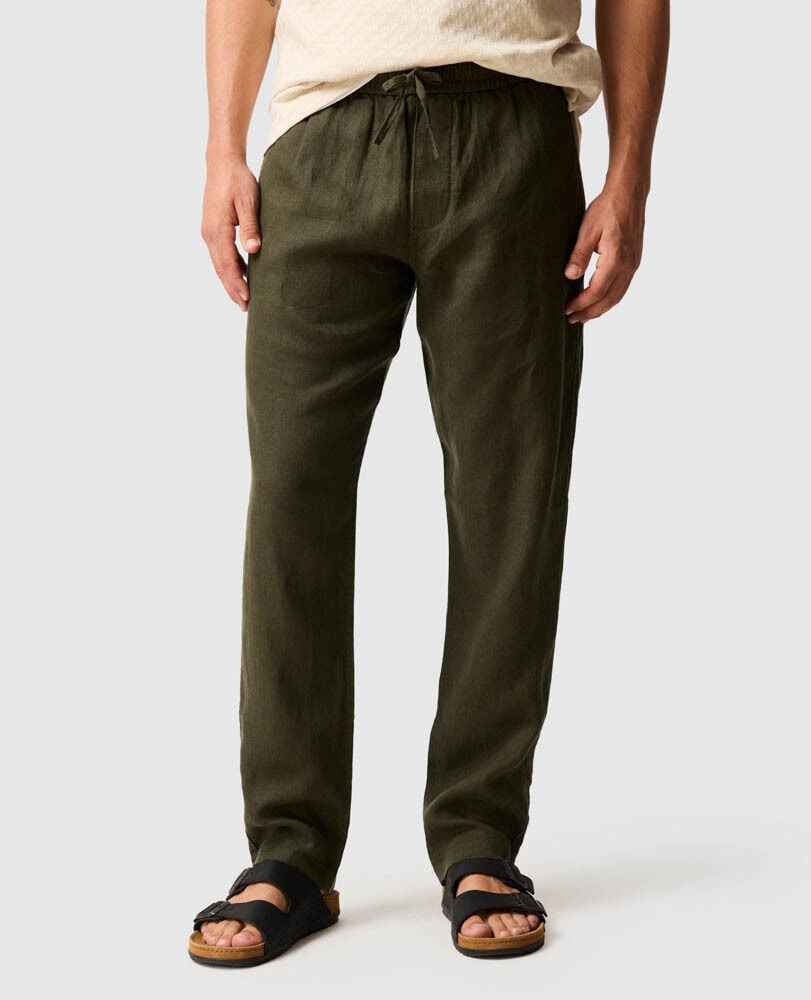 Linen Resort Pant, DARK OLIVE, Front