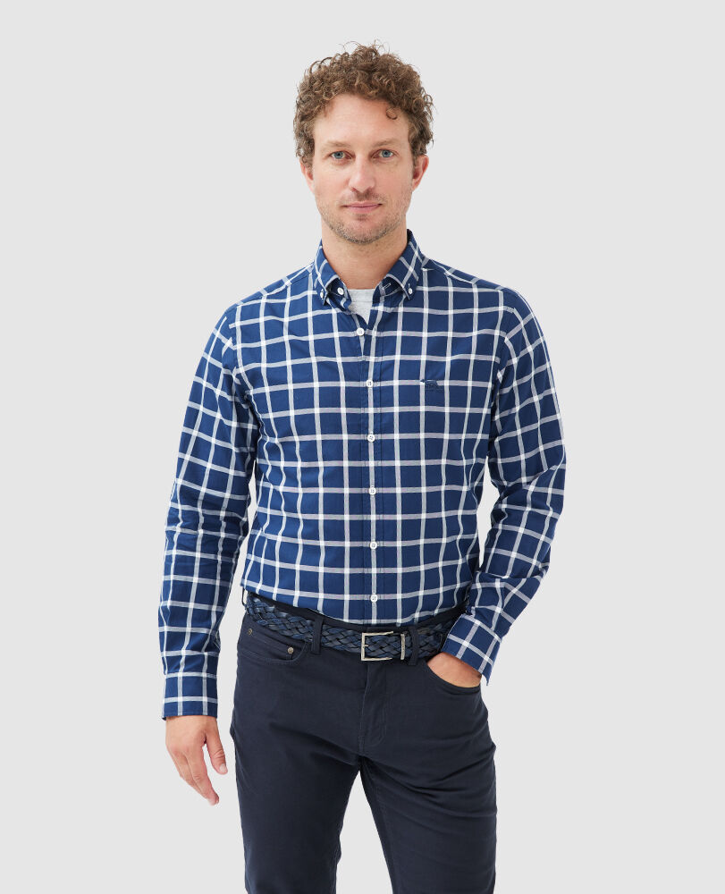 Gunn Check Oxford 4 Sports Fit Shirt, NAVY, Front