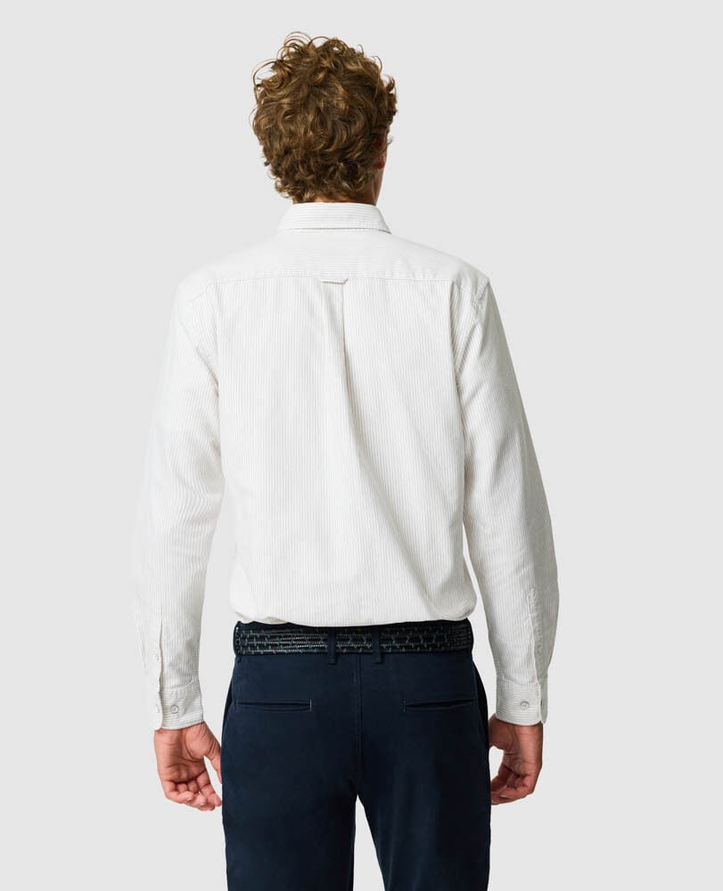 Gunn Oxford Stripe Sports Fit Shirt, NATURAL, Back