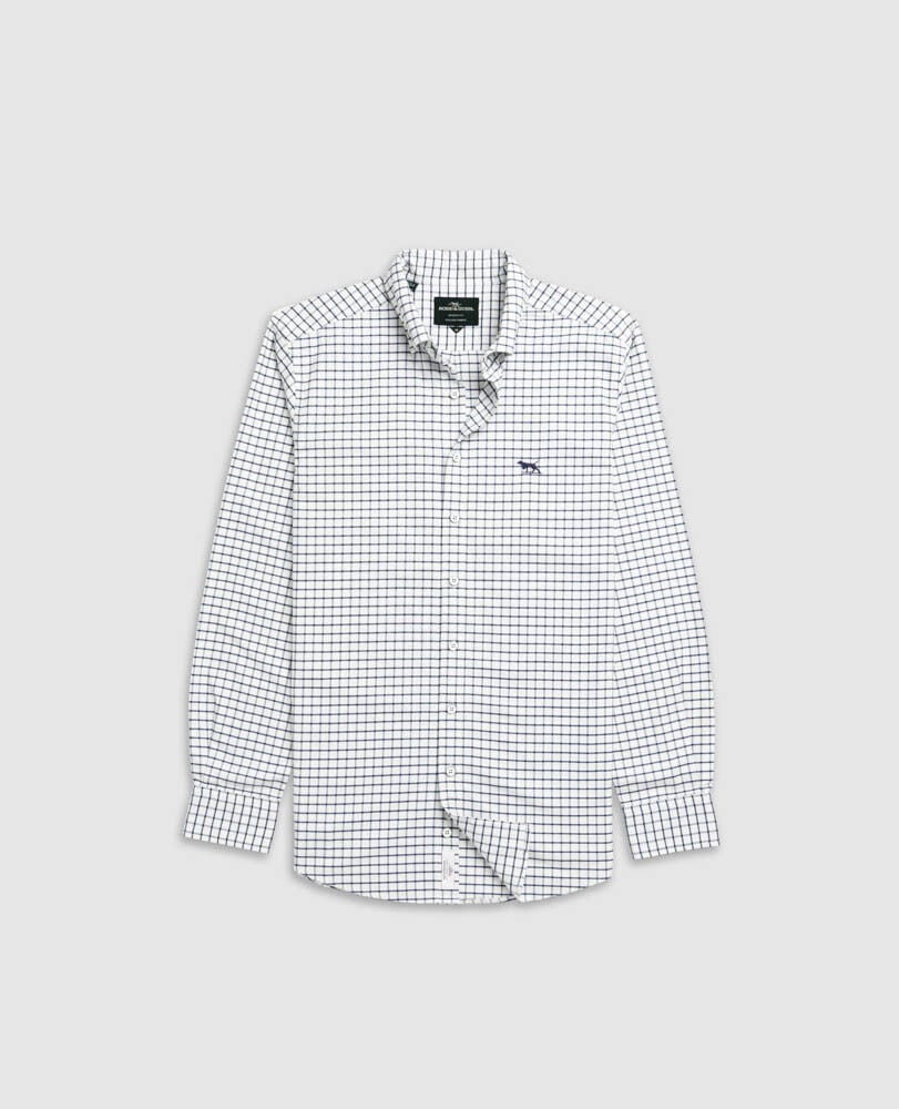 Chemise coupe sportive en coton oxford 3&nbsp;&agrave; carreaux Gunn, MARINE, Flat Lay
