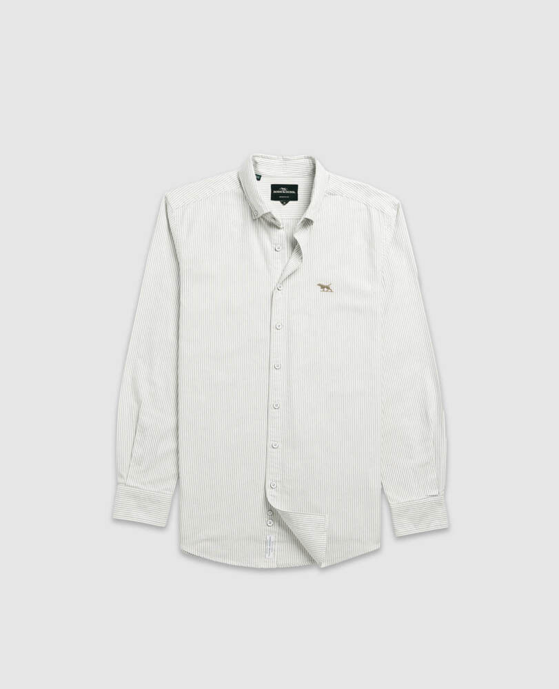 Gunn Oxford Stripe Sports Fit Shirt, EUCALYPTUS, Flat Lay