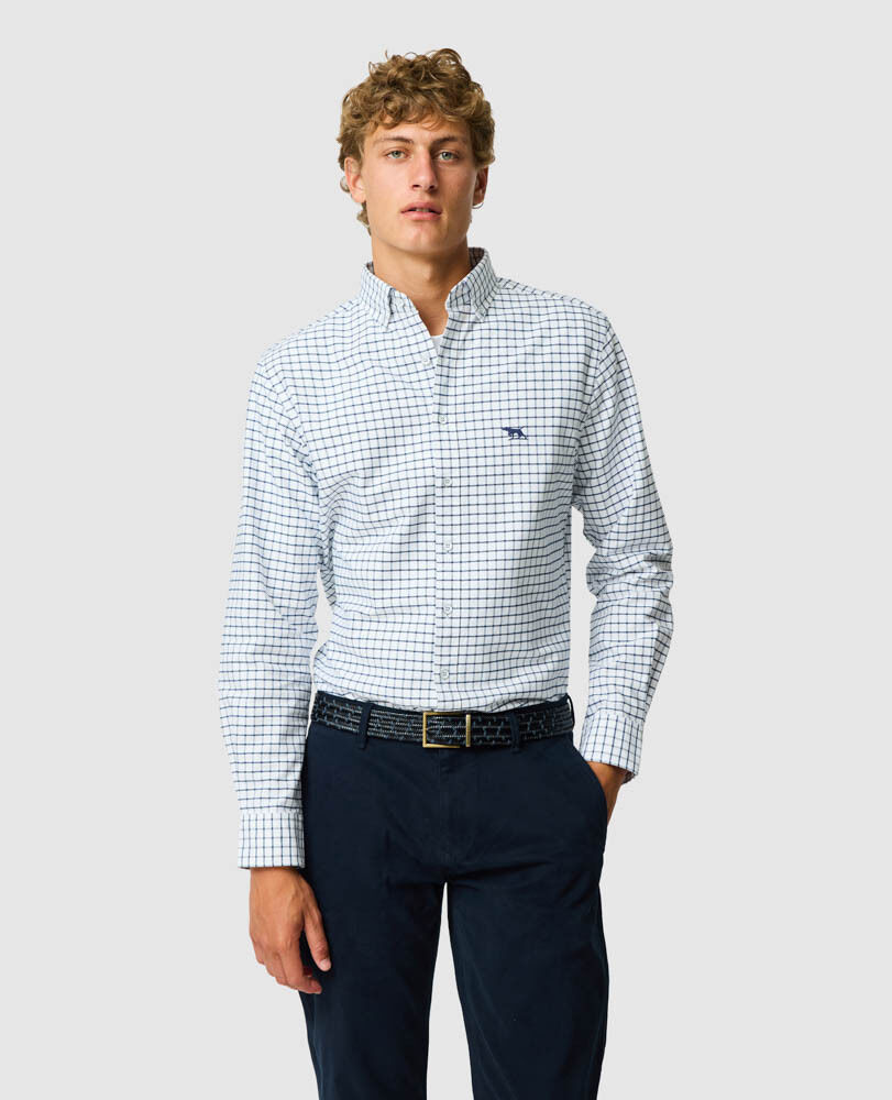 Gunn Check Oxford 3 Sports Fit Shirt, MARINE, Front