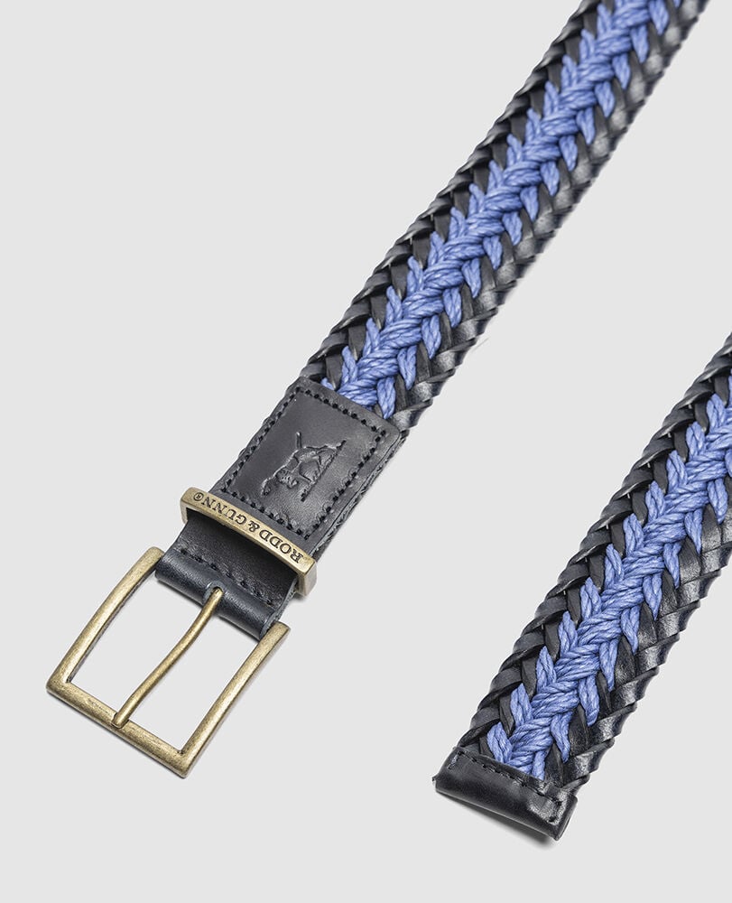 Eastbourne Weave Belt, NAVY DENIM, Off Front
