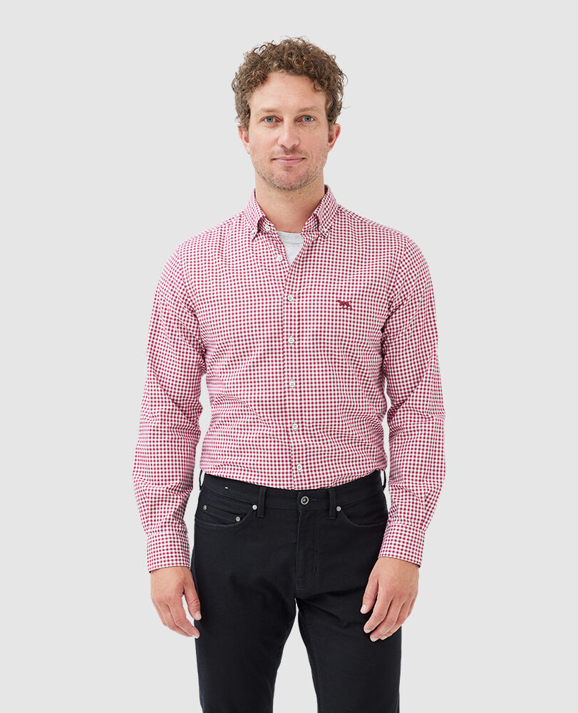 Check Oxfordhemd Gunn mit sportlicher Passform, CLARET, Front