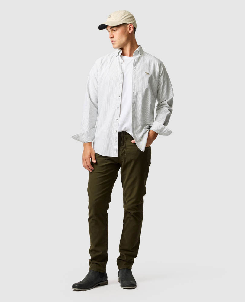 Gunn Oxford Stripe Sports Fit Shirt, EUCALYPTUS, Off Front
