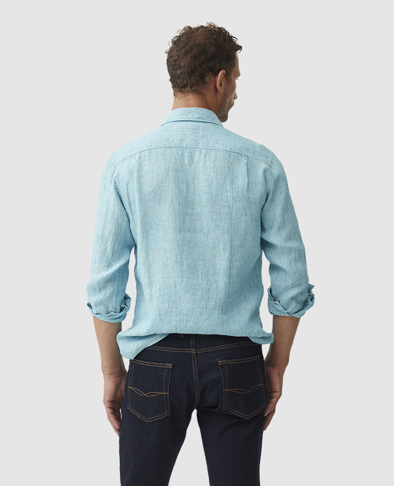 Chemise slim en lin Coromandel, BLEU SARCELLE DÉLAVÉ, Back