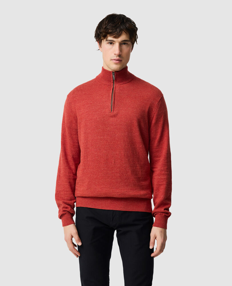 Fortrose 1/4 Zip Knit, BRICK, Front