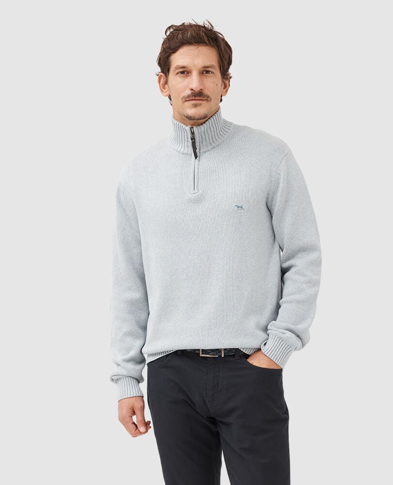Merrick Bay 1/4 Zip Sweater, SKY, Front