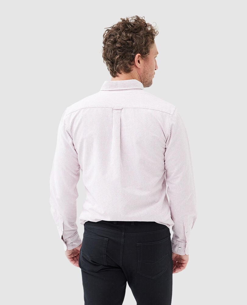 Gunn Oxford Stripe Sports Fit Shirt, PORT, Back