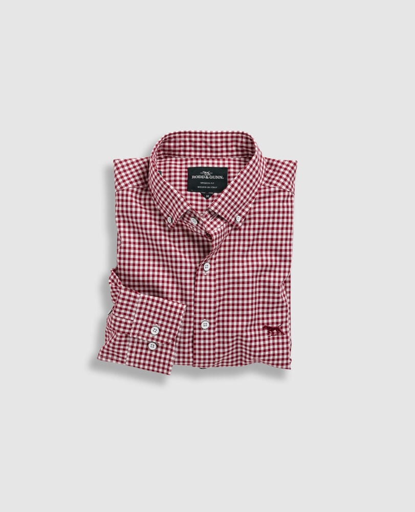 Gunn Check Oxford Sports Fit Shirt, CLARET, Flat Lay