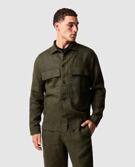 Resort Linen Shacket, DARK OLIVE