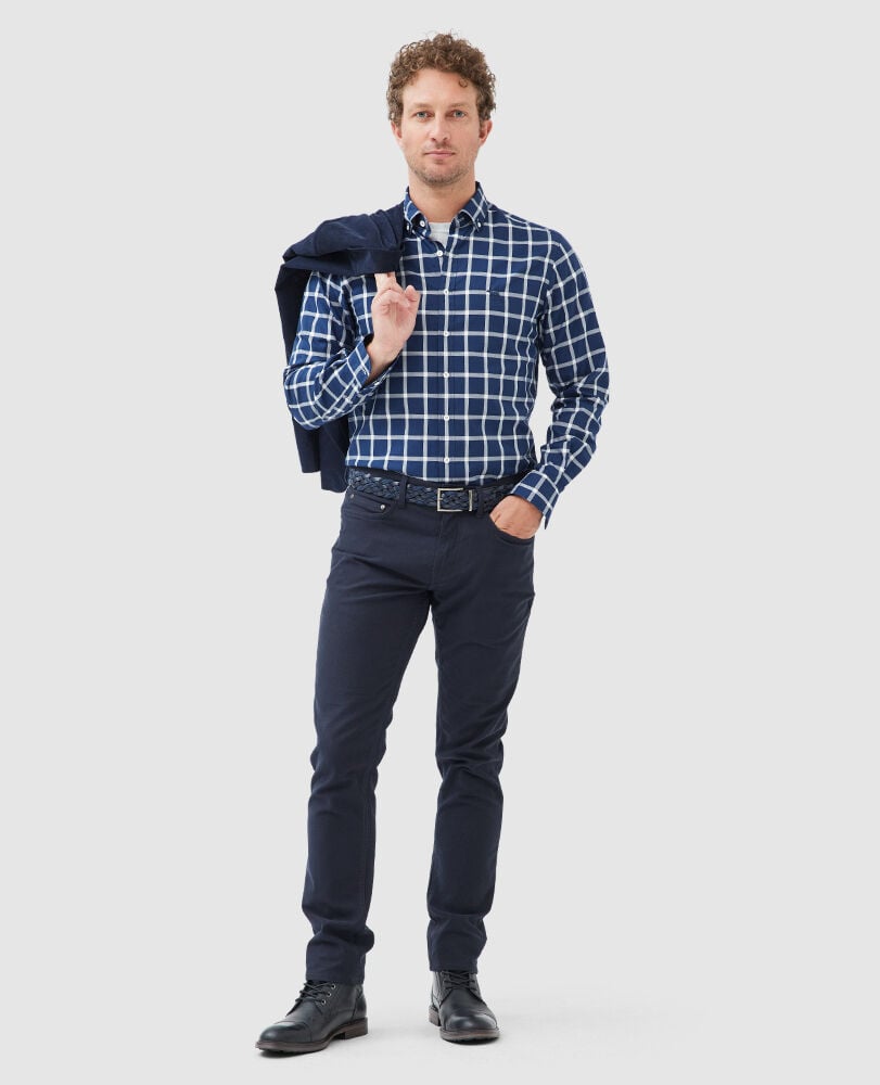 Gunn Check Oxford 4 Sports Fit Shirt, NAVY, Off Front