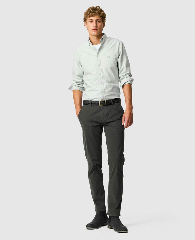 Chemise slim en coton oxford Gunn, EUCALYPTUS, Off Front