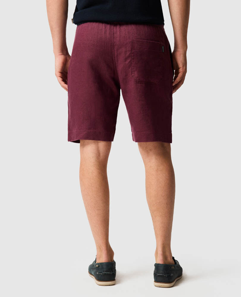 Linen 9" Resort Short, OXBLOOD, Off Front