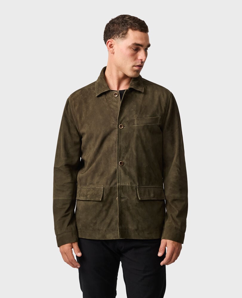 Somerset Leather Jacket, OLIVE, Front