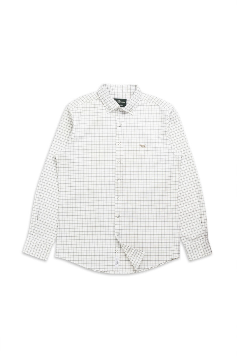 Chemise coupe sportive en coton oxford 3 à carreaux Gunn, SABLE, Flat Lay