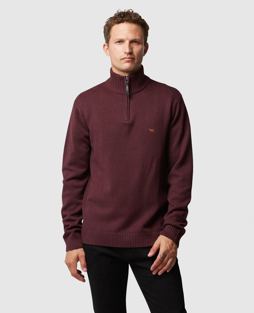 Merrick Bay 1/4 Zip Sweater, PORT, Front