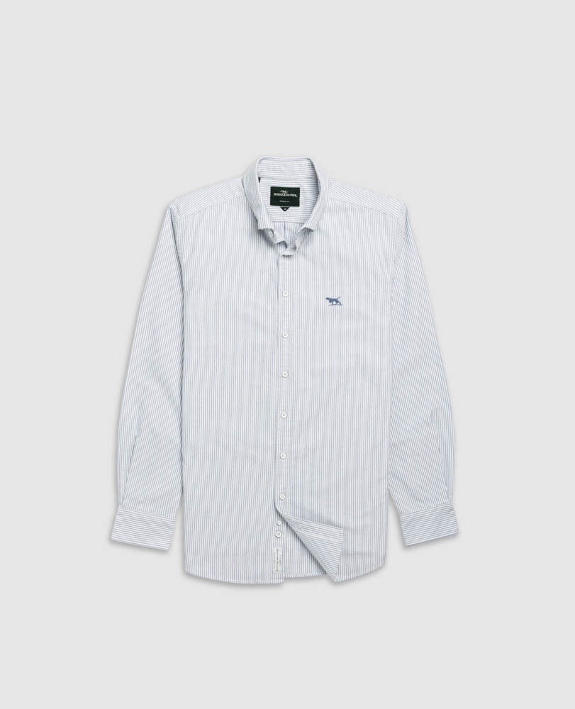 Oxford Lakeside Stripe Shirt, FRENCH NAVY, Flat Lay