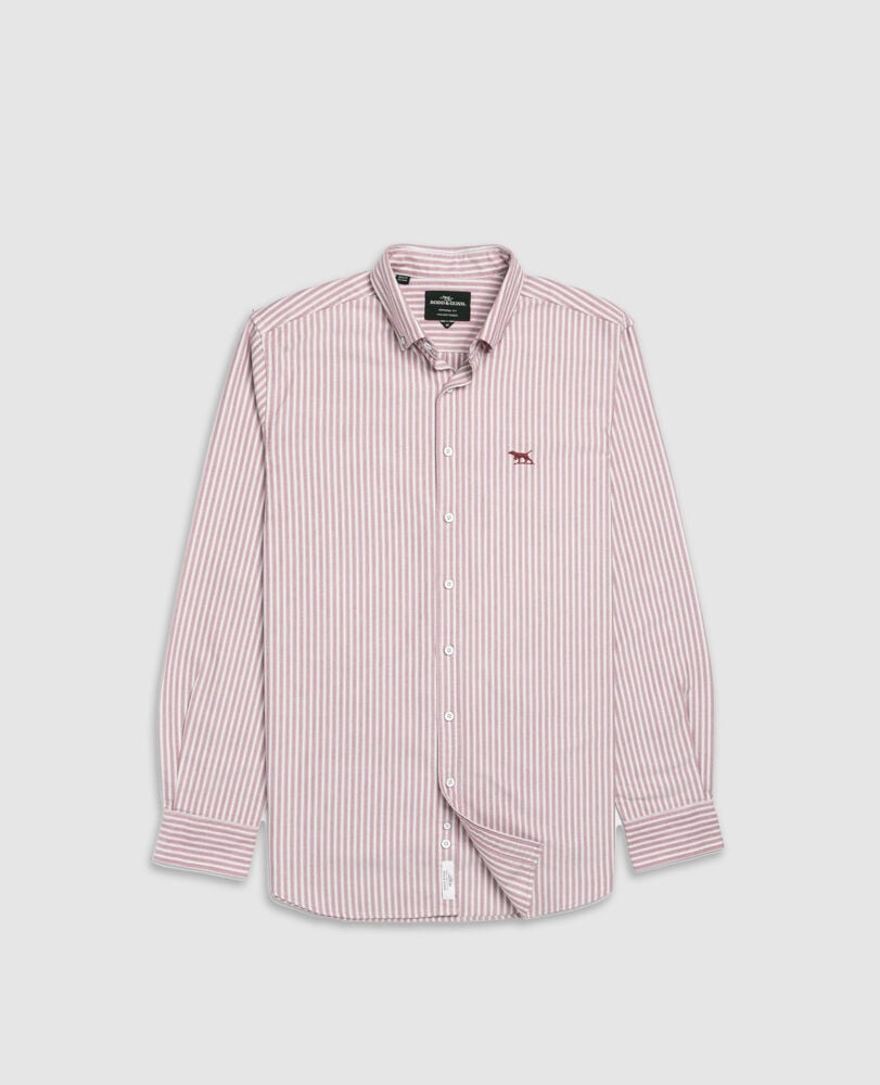 Gunn Oxford Stripe 4 Of Shirt, POPPY, Flat Lay