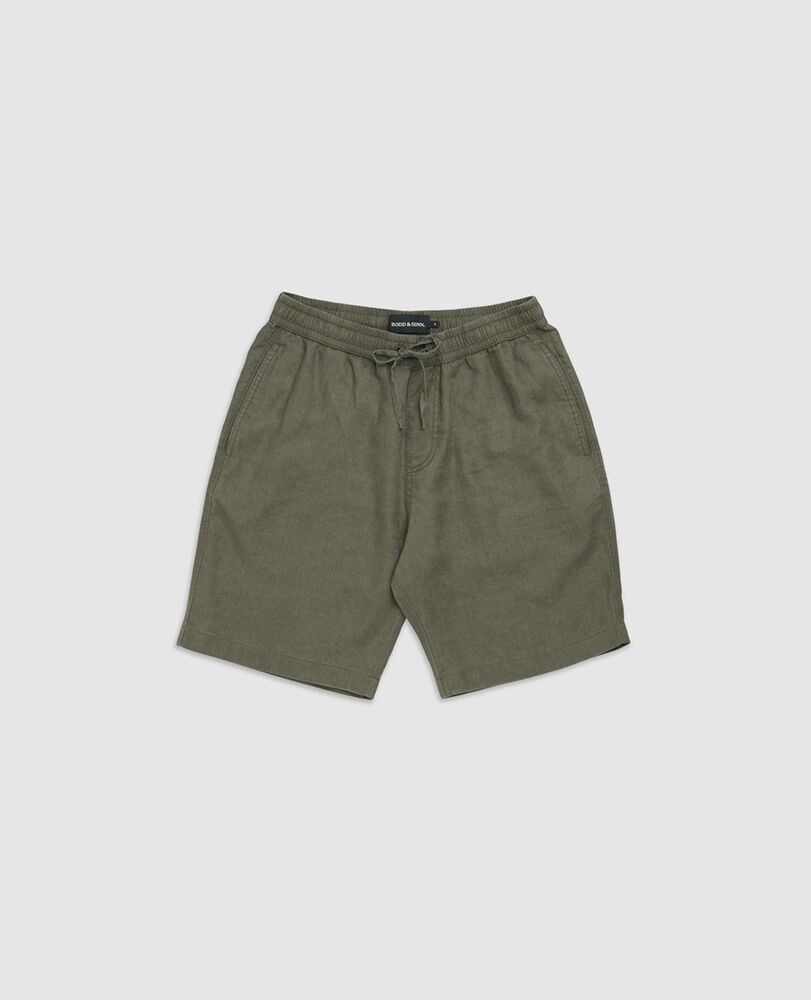 Linen 9" Resort Short, OLIVE, Flat Lay