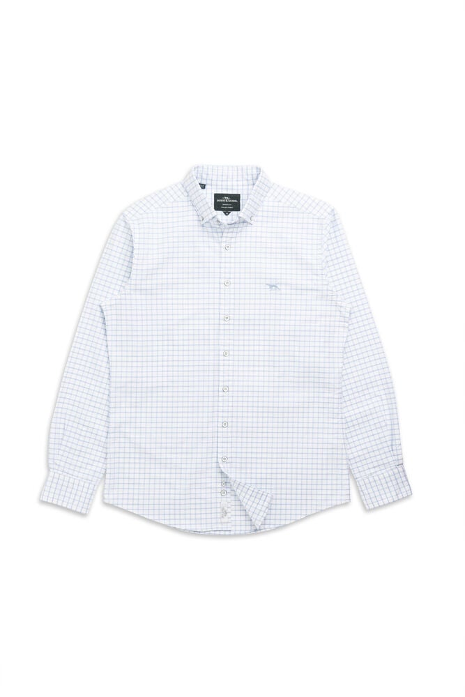 Gunn Check Oxford 3 Sports Fit Shirt, CORNFLOWER, Flat Lay
