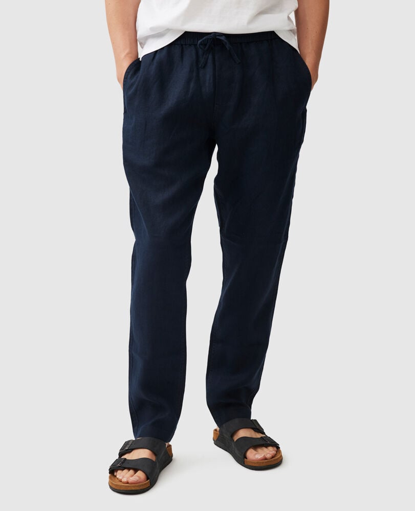 Linen Resort Pant, NAVY, Front