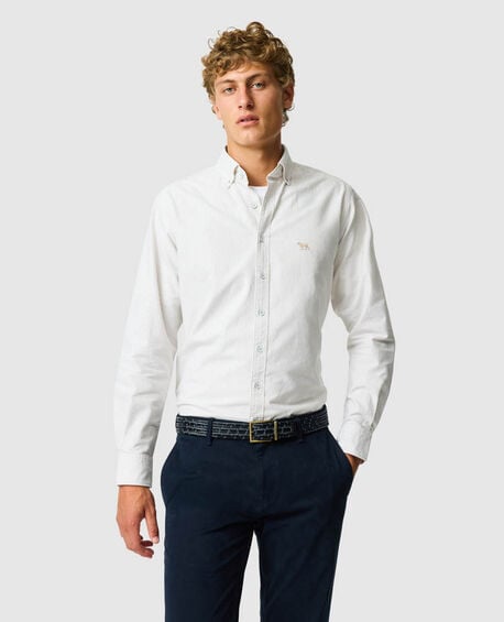 Gunn Oxford Stripe Sports Fit Shirt, NATURAL