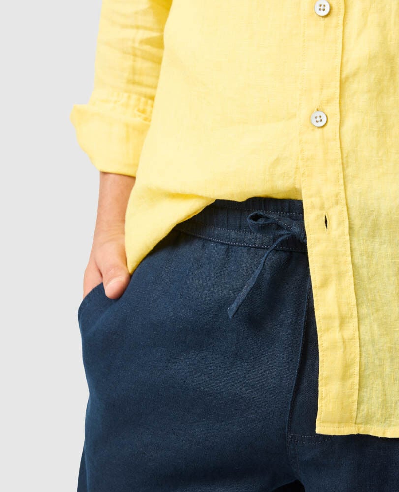 Short en lin Resort, 23 cm, MARINE, Detail 3