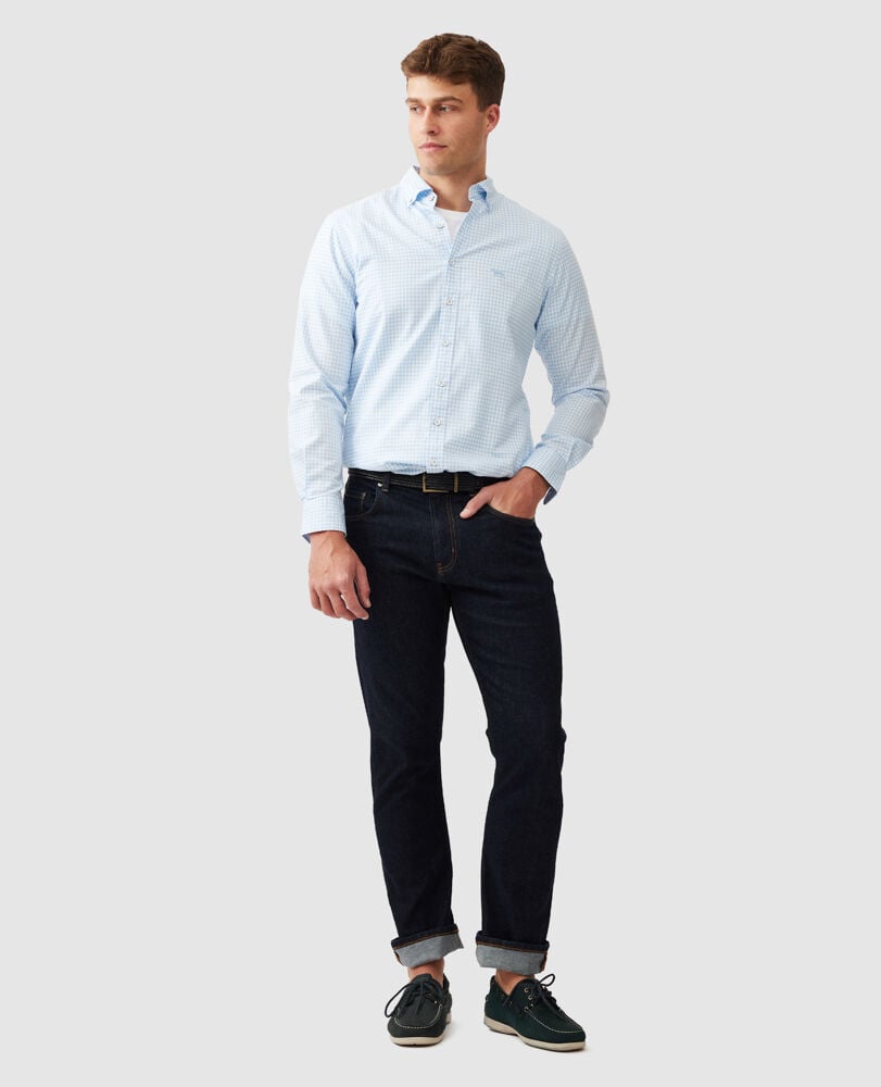 Oxford Bayshore Gingham Sports Fit Shirt, MALIBU, Off Front