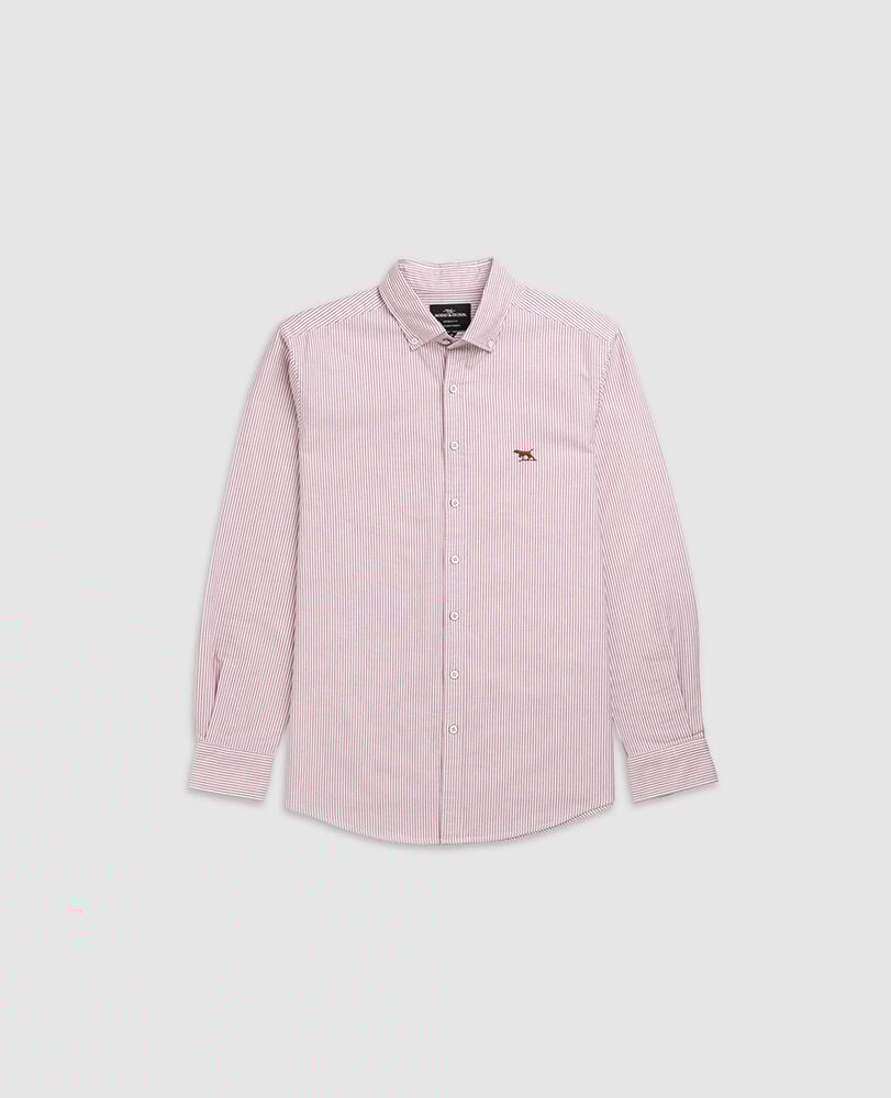 Gunn Oxford Stripe Sports Fit Shirt, PORT, Flat Lay