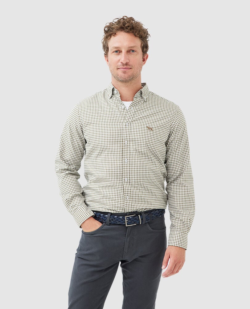 Gunn Check Oxford Sports Fit Shirt · Loden XS, LODEN, Front