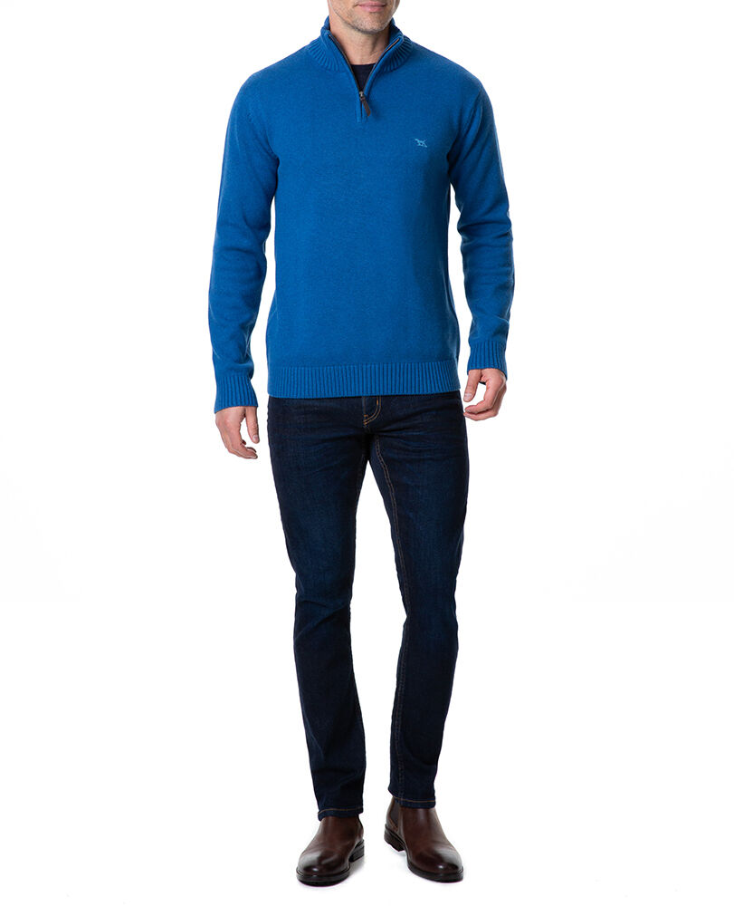 Merrick Bay 1/4 Zip Sweater, MARINE, Off Front