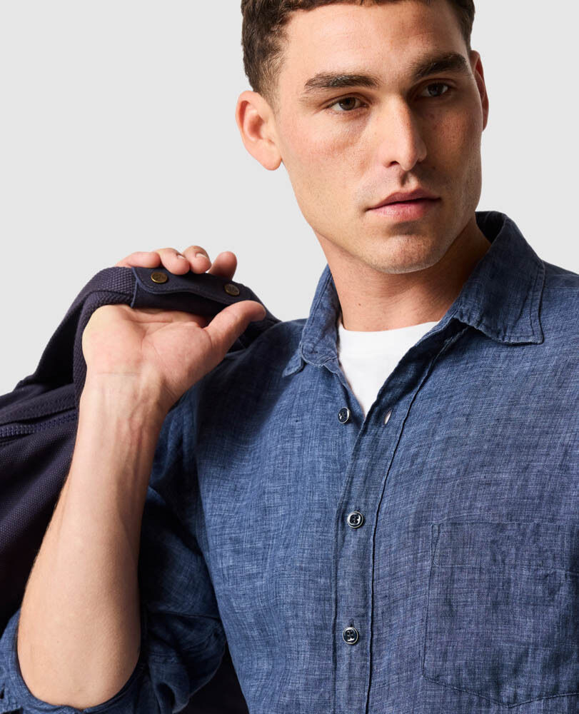 Chemise slim en lin Coromandel, MARINE, Detail 3