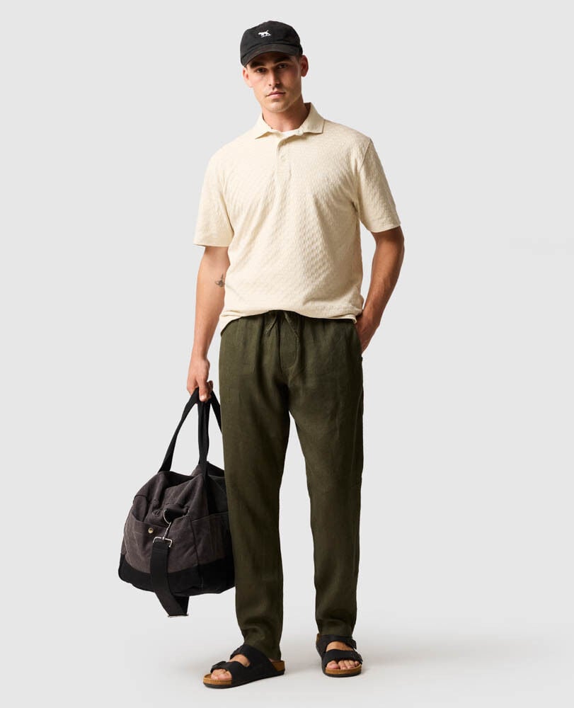 Linen Resort Pant, DARK OLIVE, Off Front