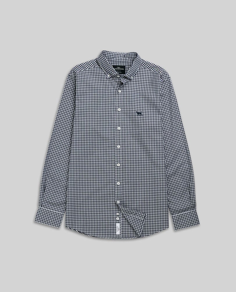 Oxford Bayshore Gingham Sports Fit Shirt, INK, Flat Lay