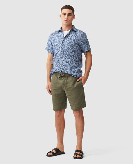 Short en lin Resort, 23 cm, OLIVE