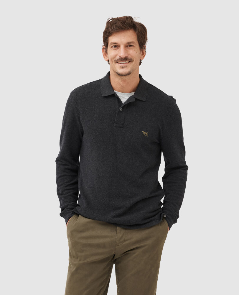 Long Sleeve Sports Fit Gunn Polo, CHARCOAL, Front