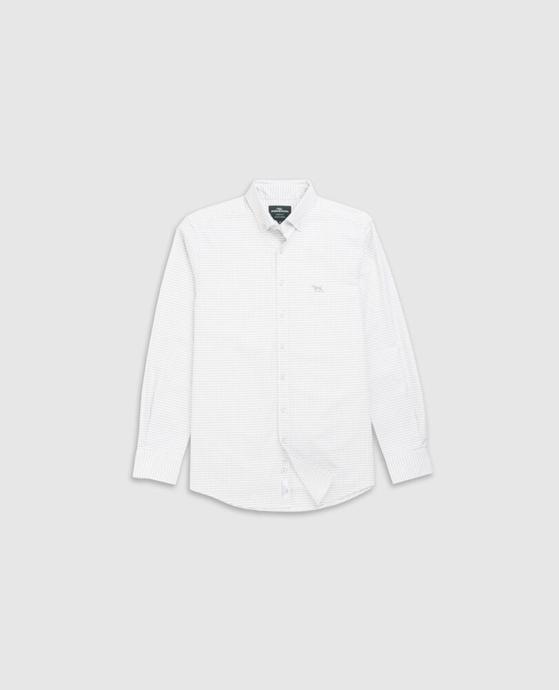 Chemise coupe sportive en coton oxford 5 à carreaux Gunn, GALET, Flat Lay