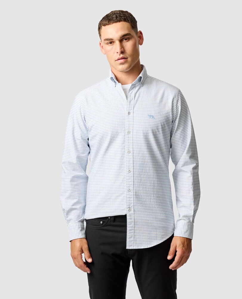 Oxford Riverhead Check Sports Fit Shirt, DUSK BLUE, Front