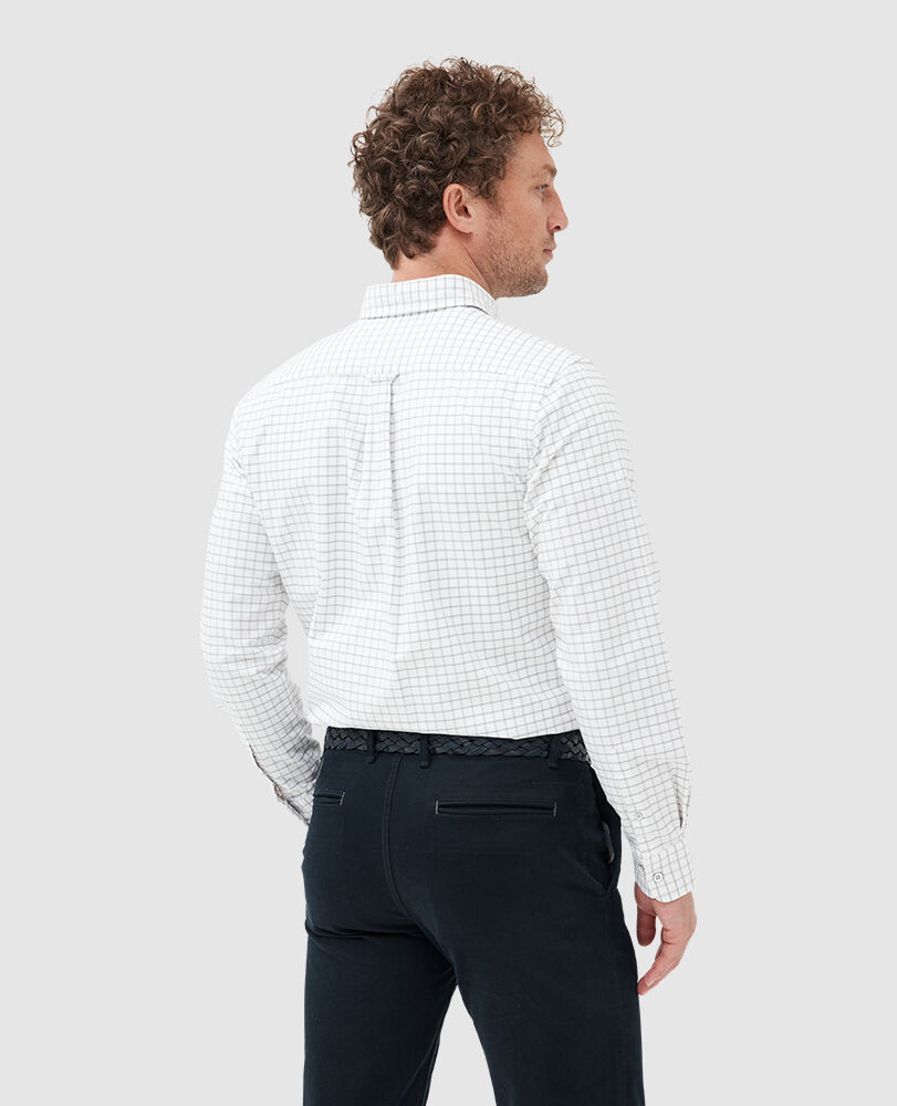 Chemise coupe sportive en coton oxford 3 à carreaux Gunn, SABLE, Back