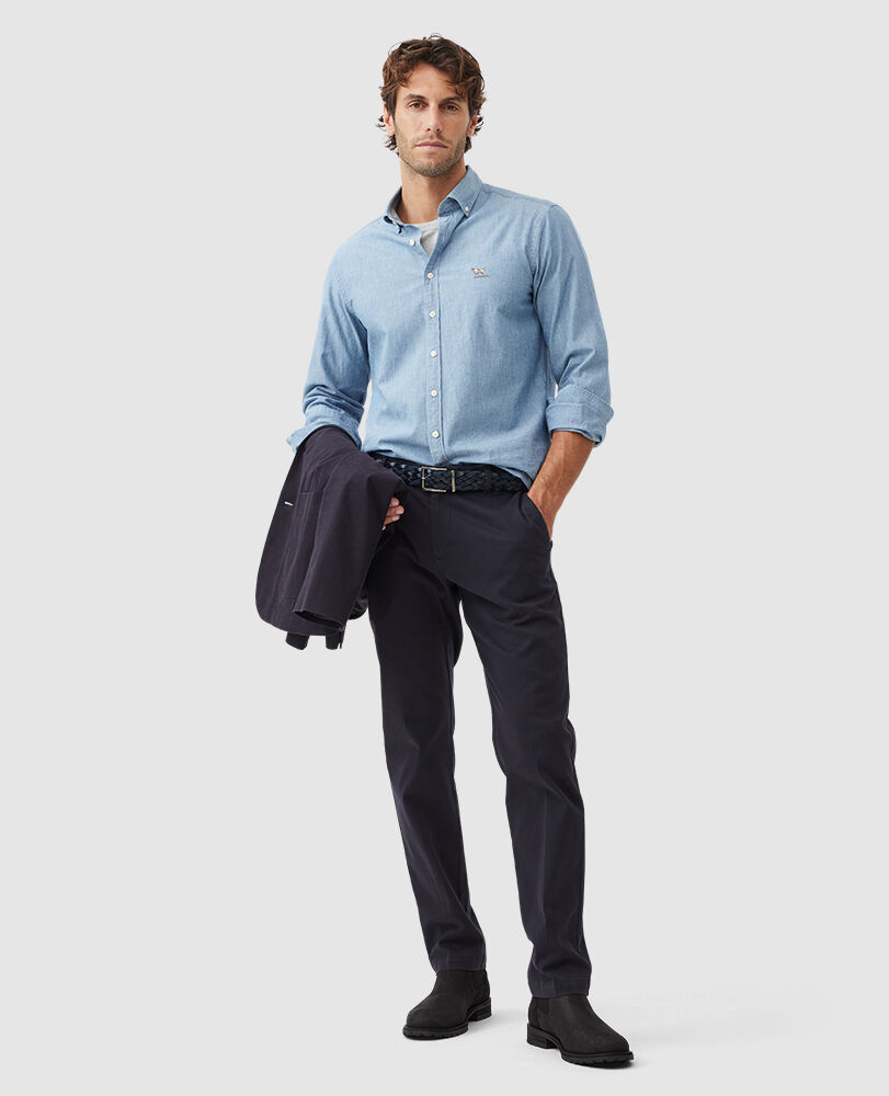 Hanmer Springs Straight Trouser, MARINE, Off Front