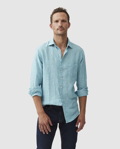 Chemise slim en lin Coromandel, BLEU SARCELLE DÉLAVÉ