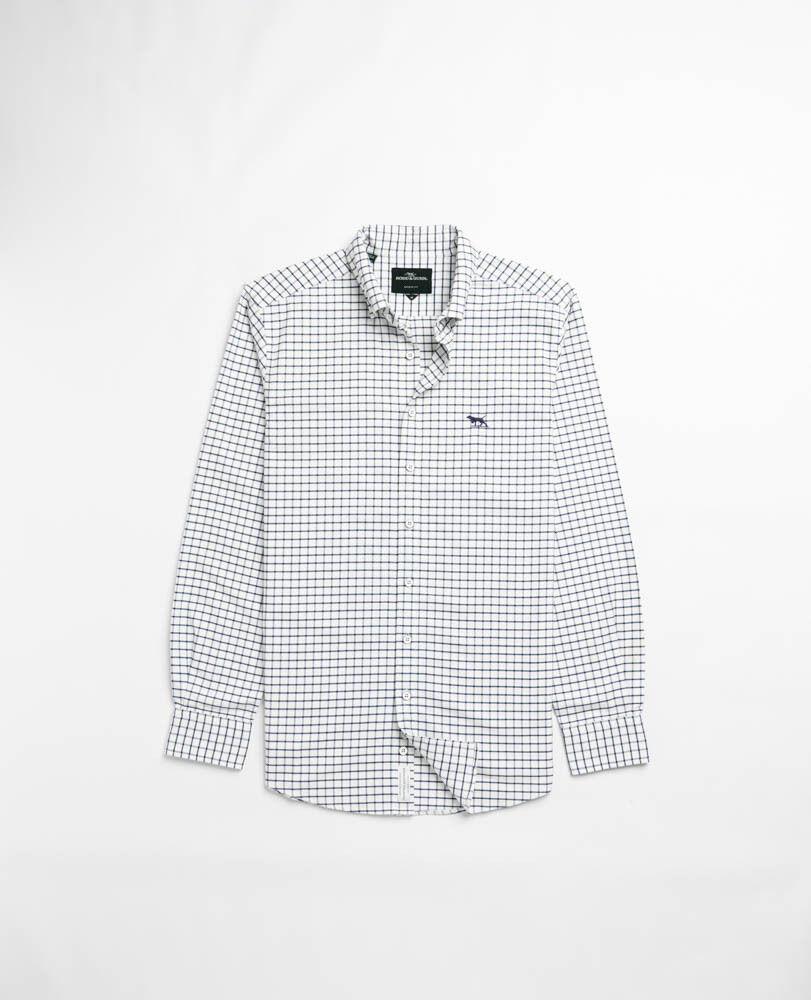 Chemise coupe sportive en coton oxford 3&nbsp;&agrave; carreaux Gunn, MARINE, Flat Lay