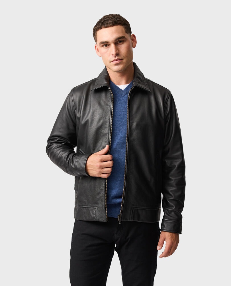 Haymarket Leather Jacket, ONYX, Front