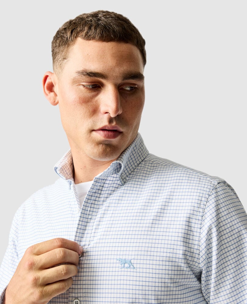Gunn Check Oxford 5 Sports Fit Shirt, DUSK BLUE, Flat Lay