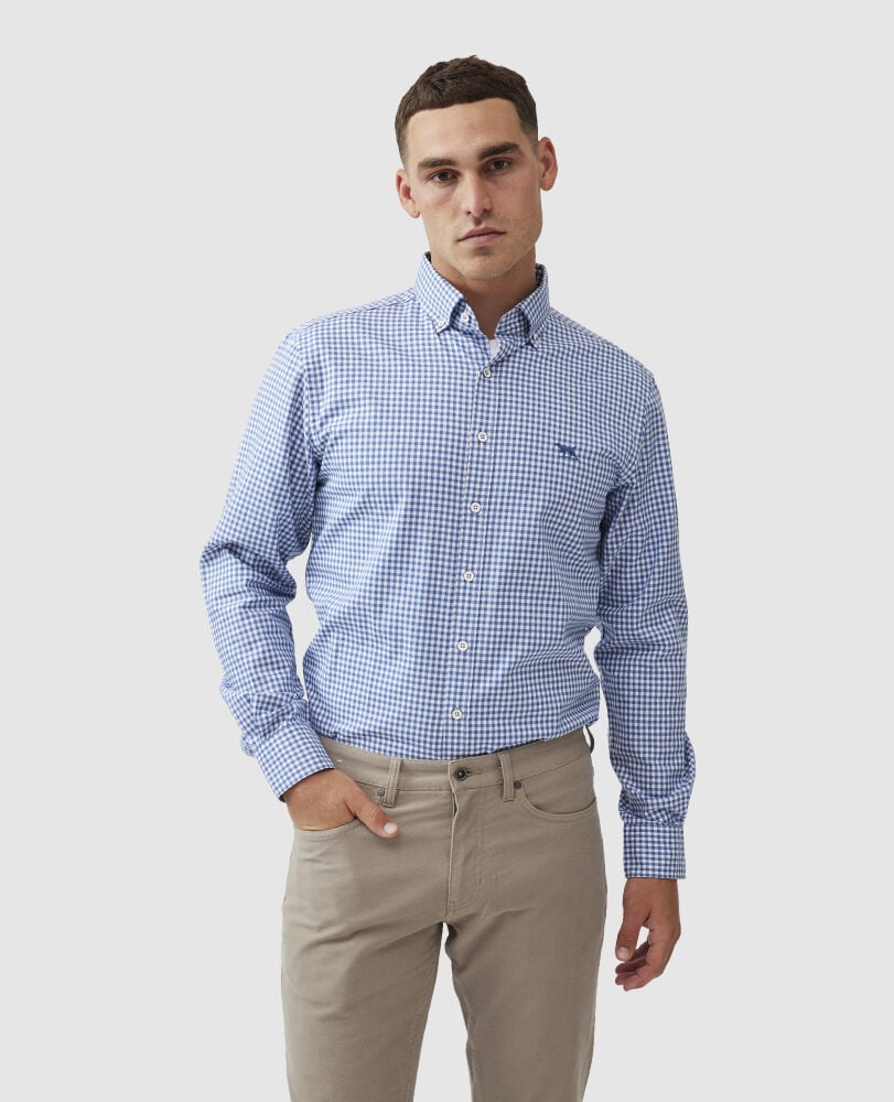 Gunn Check Oxford Sports Fit Shirt, SEA BLUE, Front