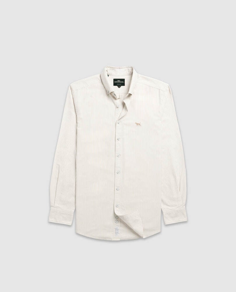 Gunn Oxford Stripe Sports Fit Shirt, NATURAL, Flat Lay