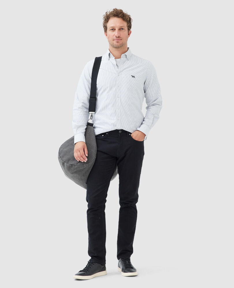 Gunn Oxford Stripe Sports Fit Shirt, GRANITE, Off Front